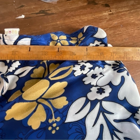 Hawaiian 3 Piece Set Pants Bra Top Floral Wrap Blue White Size 12 Vintage - Picture 12 of 13